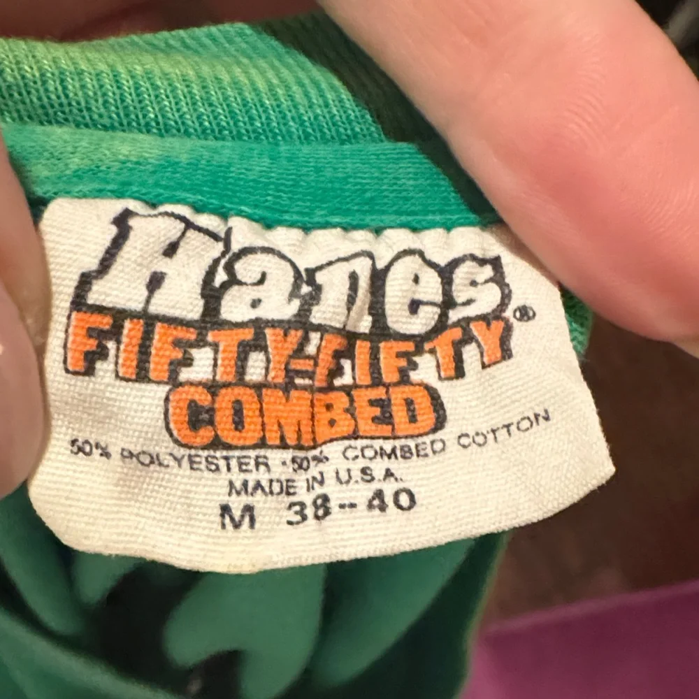 Hanes Fifty Fifty Combed Vintage Tee Green Graphic Womens Shirt National Guard M - Picture 9 of 9